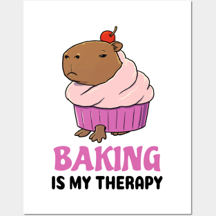 Baking is my therapy Capybara cupcake Posters and Art